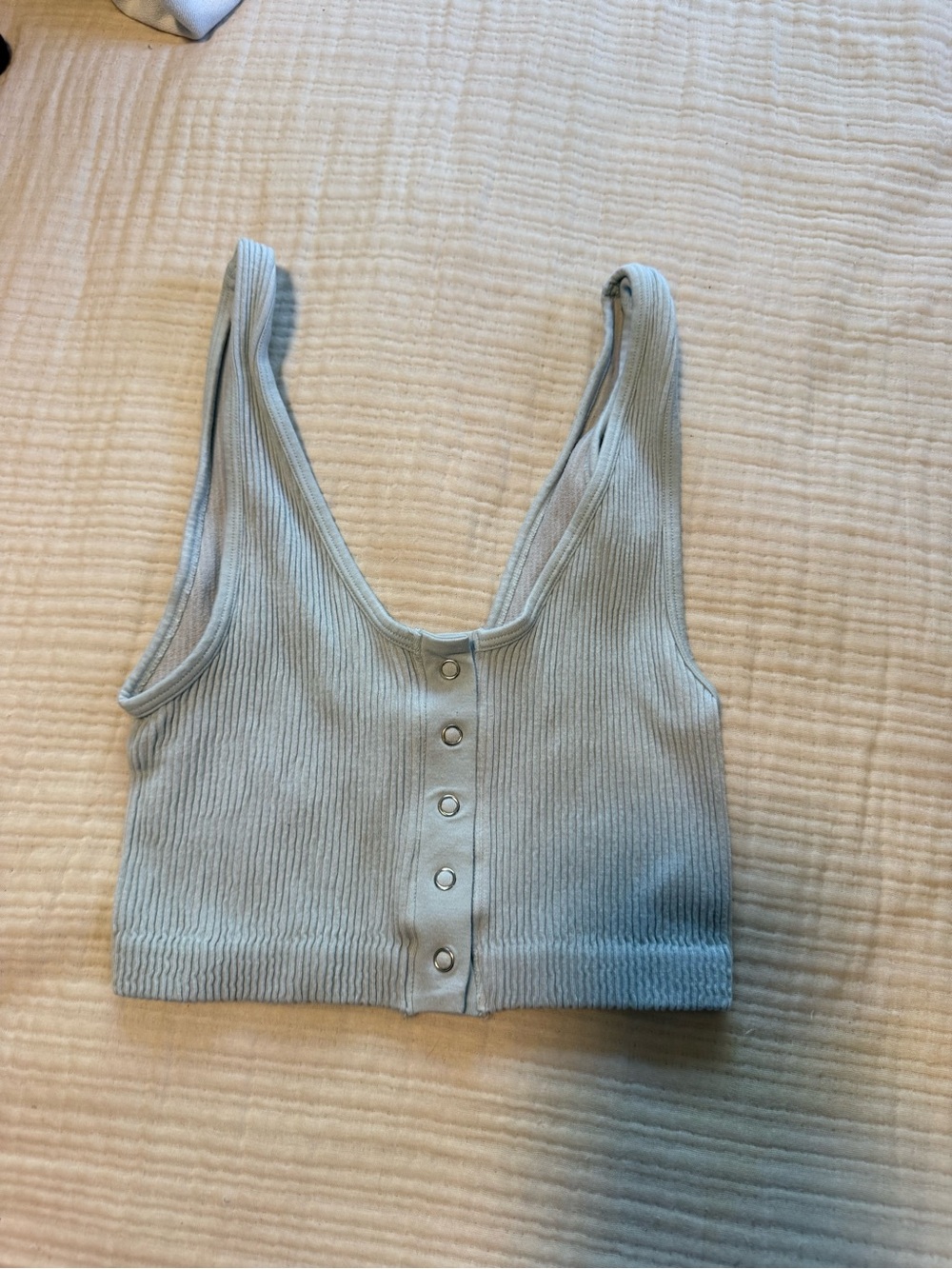 aerie Pale Blue Ribbed Snap-Front Crop Tank
